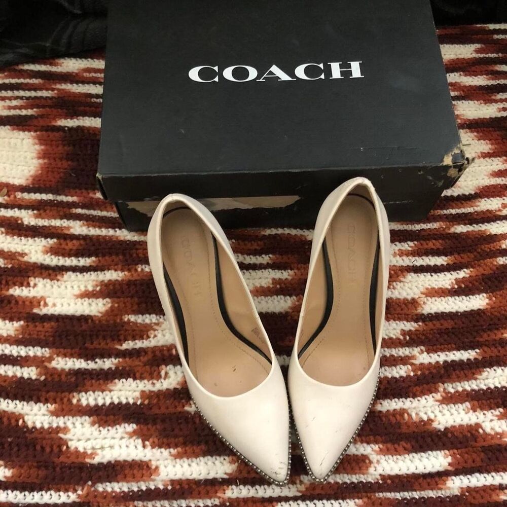 COACH Restored Waverly Pumps Office Siren Core Heels Genuine Leather White stud - Picture 3 of 9